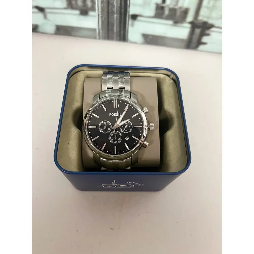 Fossil Men's BQ1278IE Silver Stainless Steel Chronograph Watch, Black Dial